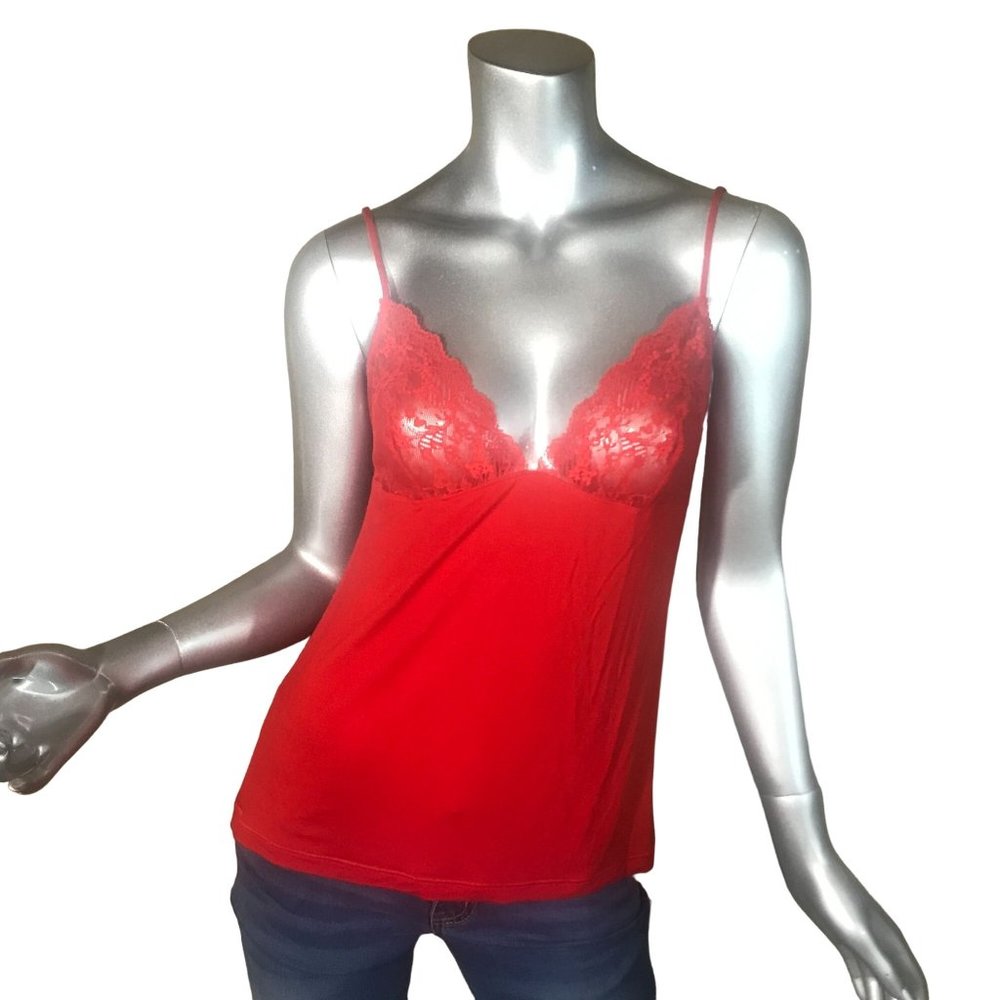 Gap Body Medium Women's Red Cami Tank Sheer Lace Cups Stretchy